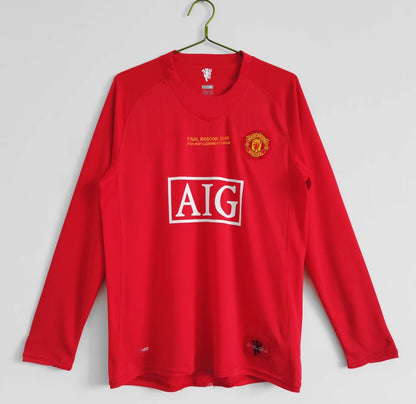 07-08 season Manchester United home Champions League Long sleeved Retro - Fan version